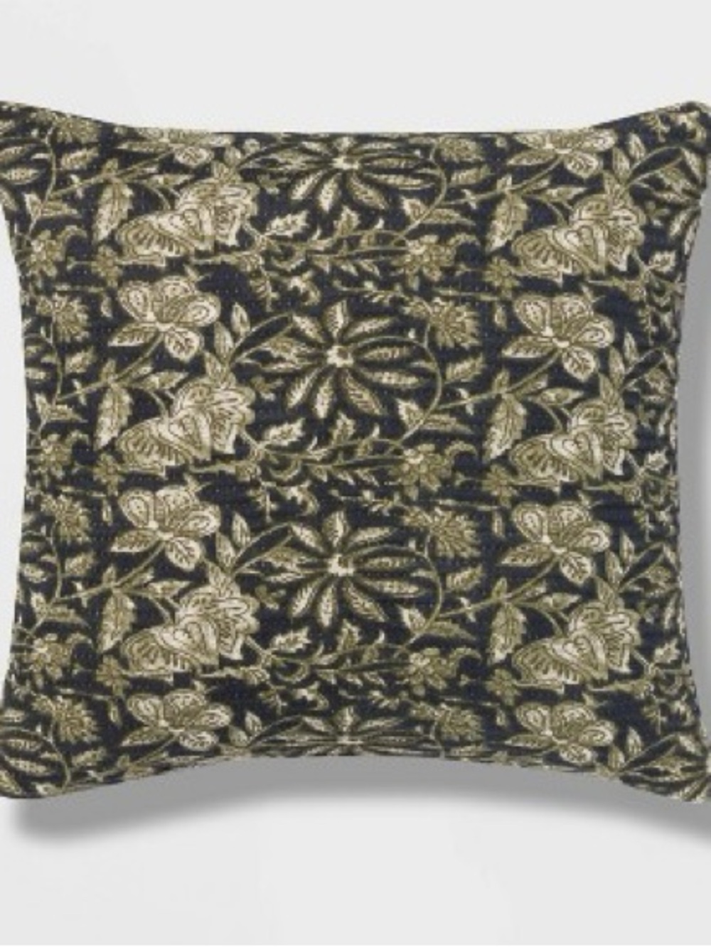 NEW Threshold Botanical Cotton Pattern Navy Blue/Green Square Pillow